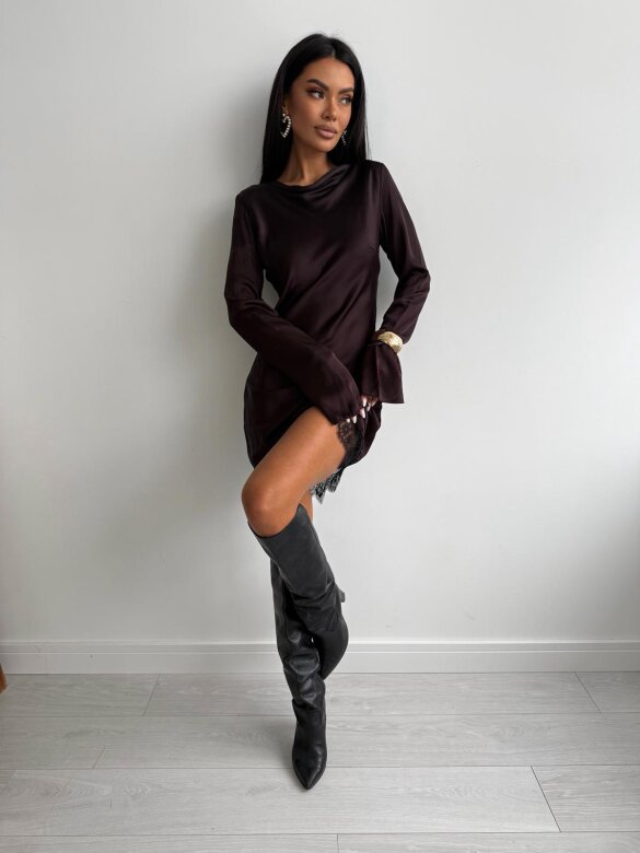 Sukienka Lunvera z koronką czekoladowa 