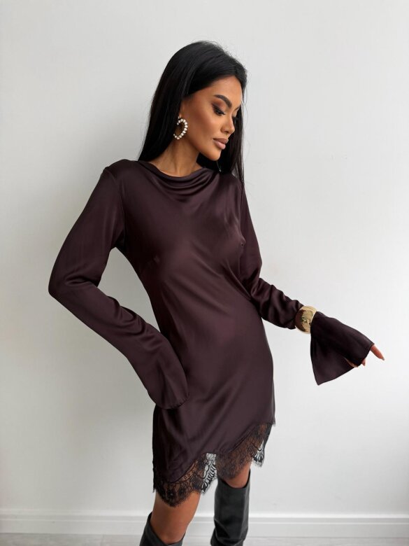 Sukienka Lunvera z koronką czekoladowa 