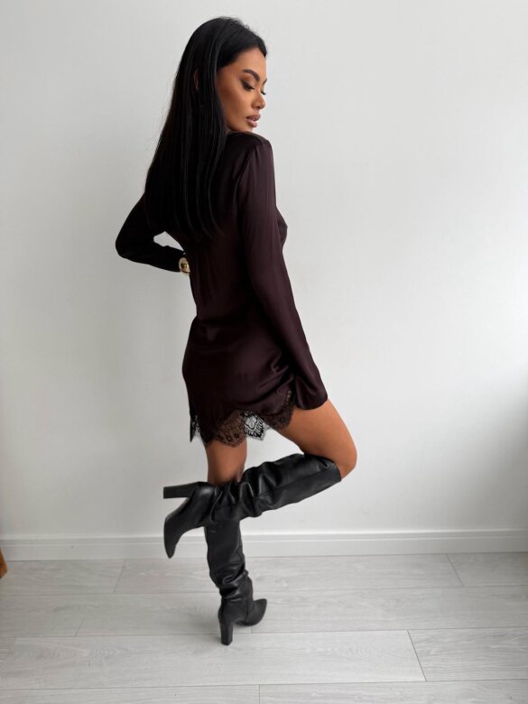 Sukienka Lunvera z koronką czekoladowa 