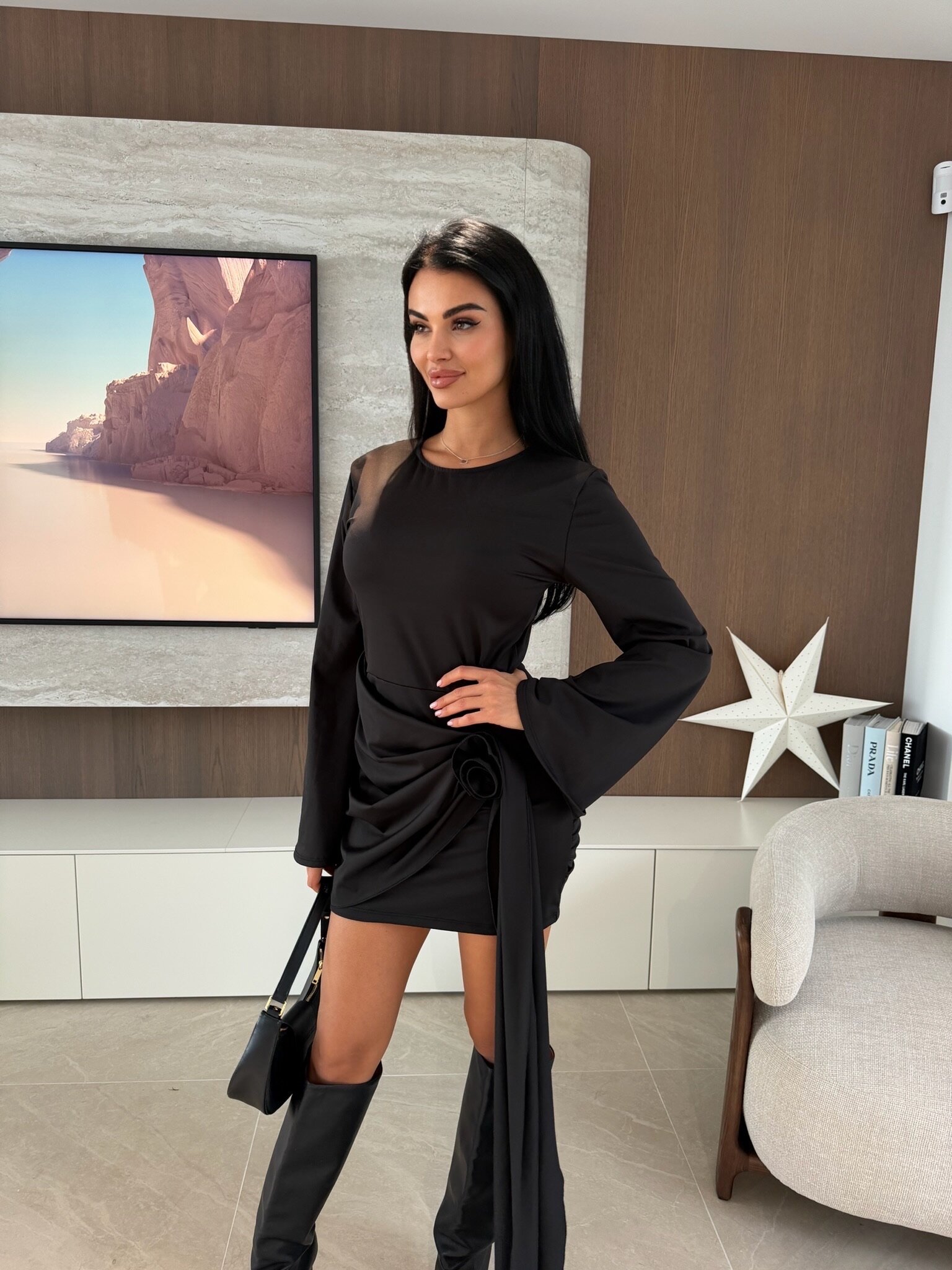 Sukienka Elene z szarfą czarna 