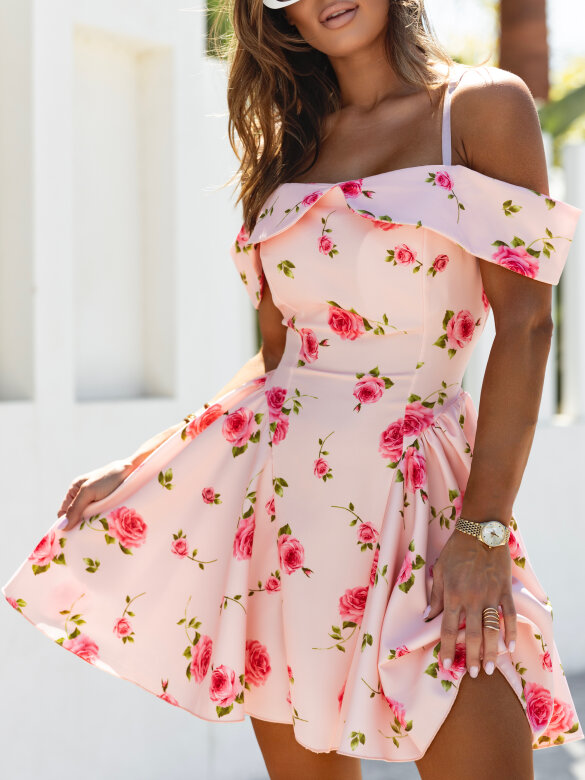 Sukienka Mia w kwiaty morelowo-różowa