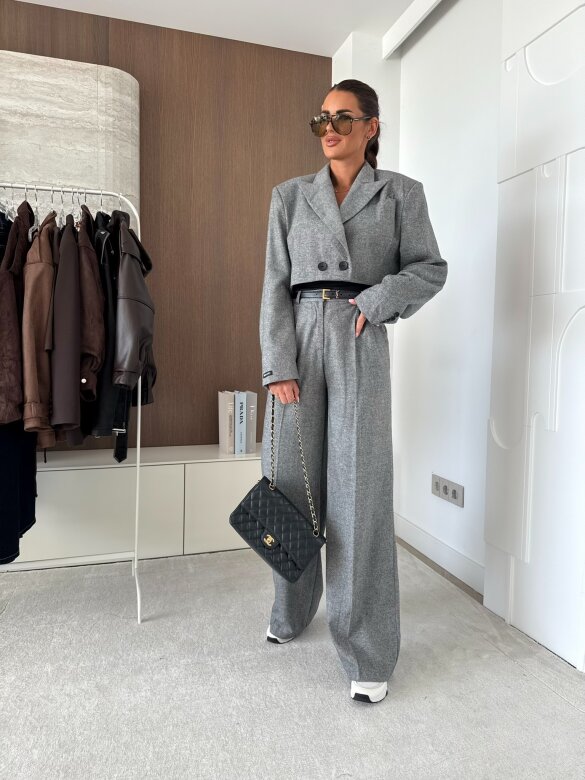 Spodnie Turner Premium w jodełkę szare