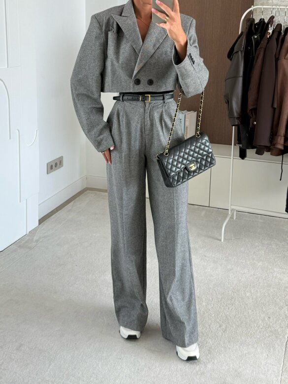 Spodnie Turner Premium w jodełkę szare