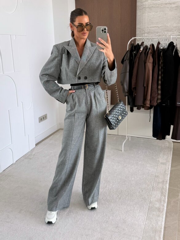 Spodnie Turner Premium w jodełkę szare