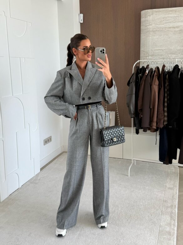 Spodnie Turner Premium w jodełkę szare