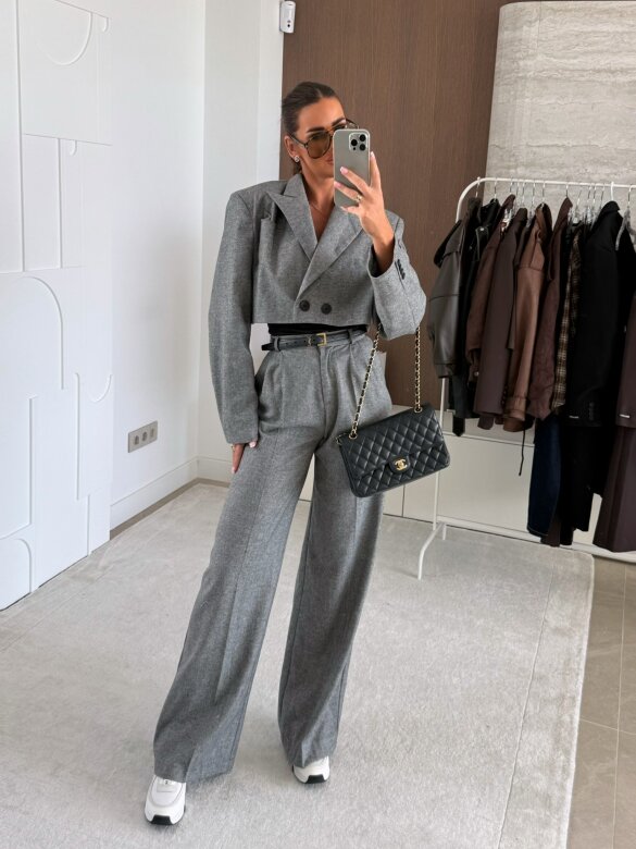 Spodnie Turner Premium w jodełkę szare