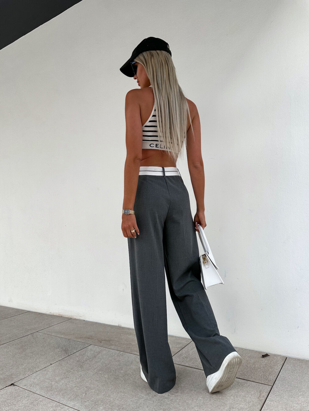 Grey Drawstring Wide Leg Sweatpants