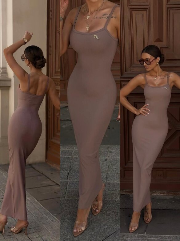 Dress Geneva maxi with viscose mocca 