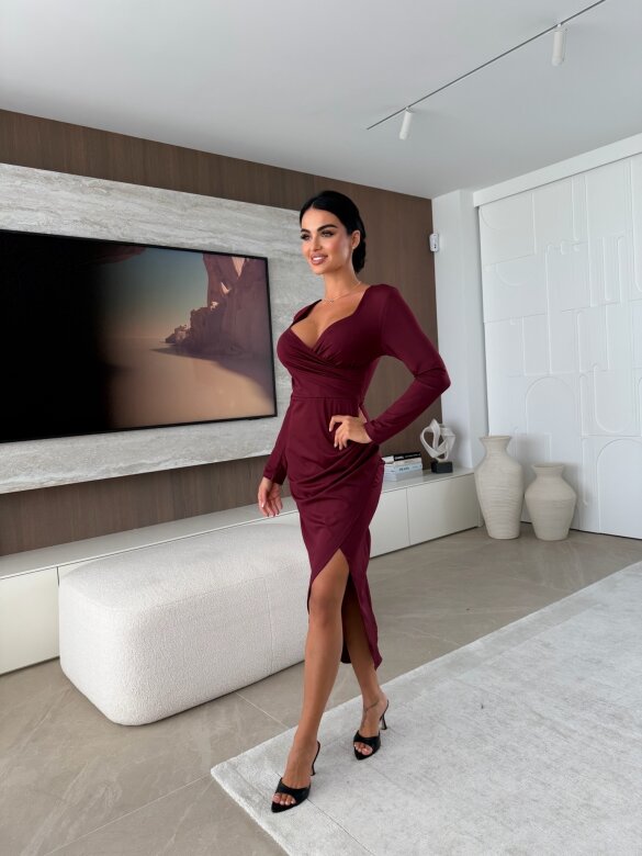 Sukienka Elena z marszczeniem bordowa 