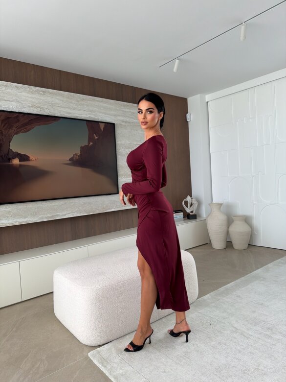 Sukienka Elena z marszczeniem bordowa 