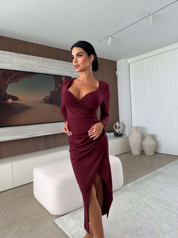 Sukienka Elena z marszczeniem bordowa 