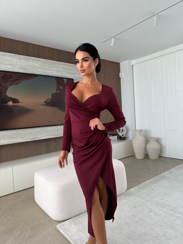 Sukienka Elena z marszczeniem bordowa 