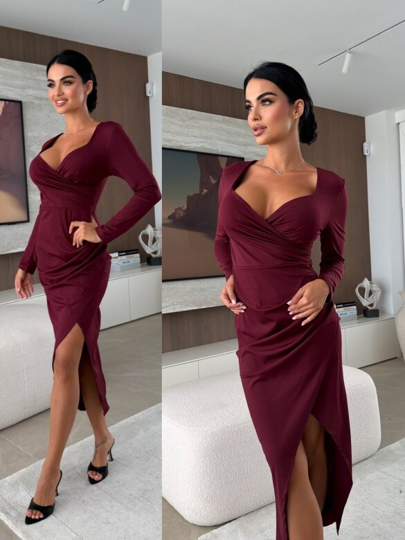 Sukienka Elena z marszczeniem bordowa 