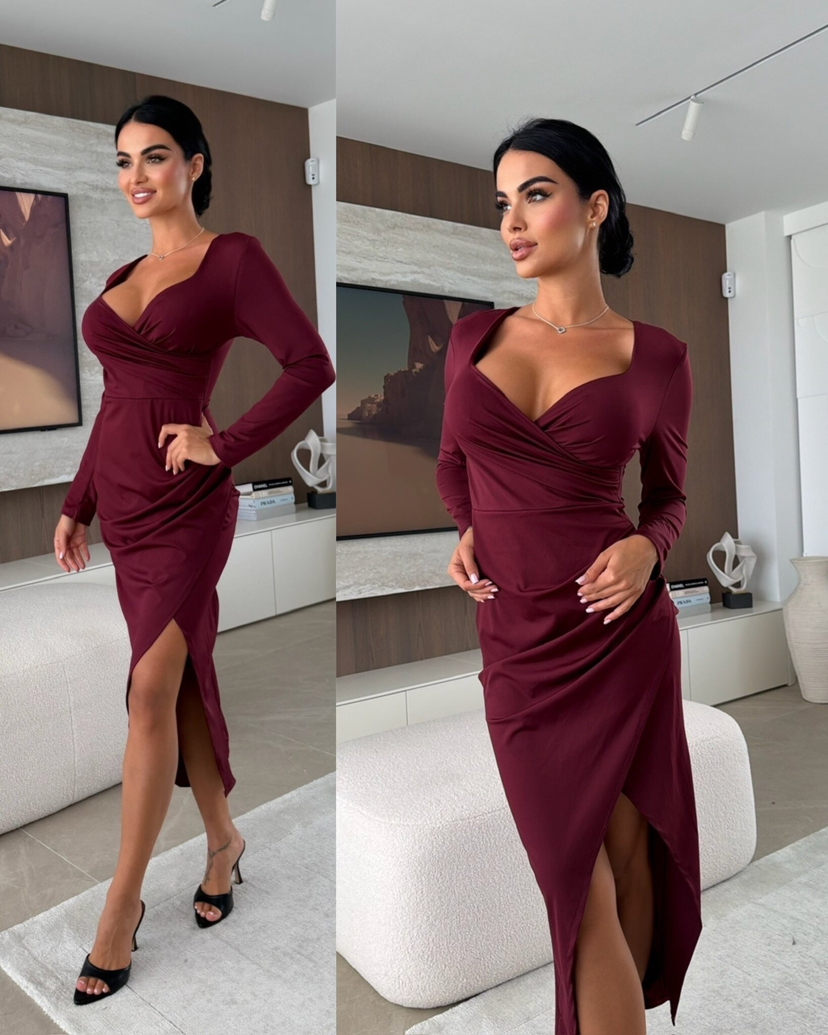 Sukienka Elena z marszczeniem bordowa 