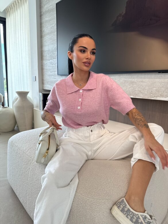 Sweter Tullip z kołnierzem pudrowy