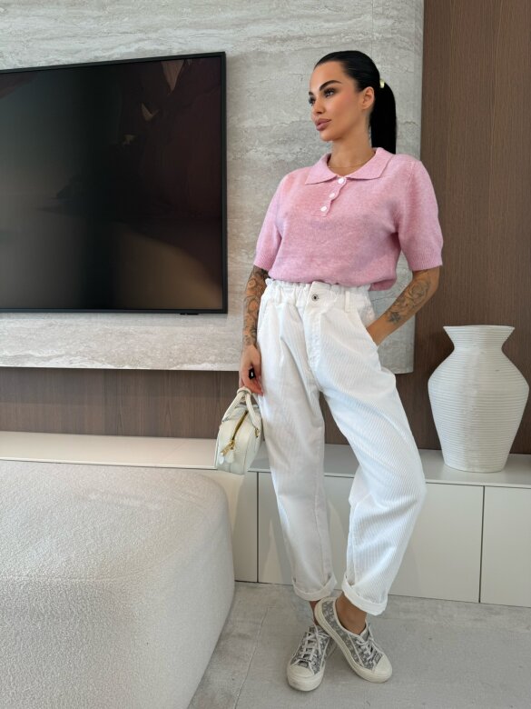 Sweter Tullip z kołnierzem pudrowy