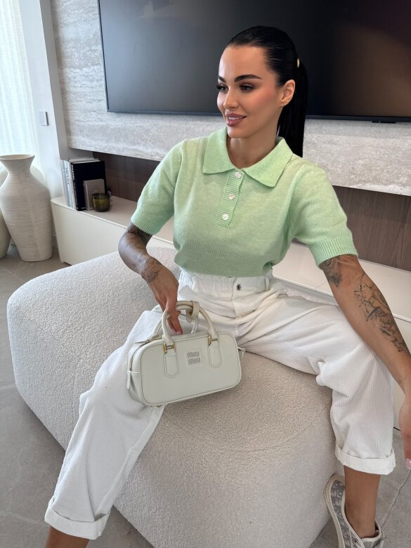 Sweter Tullip z kołnierzem miętowy