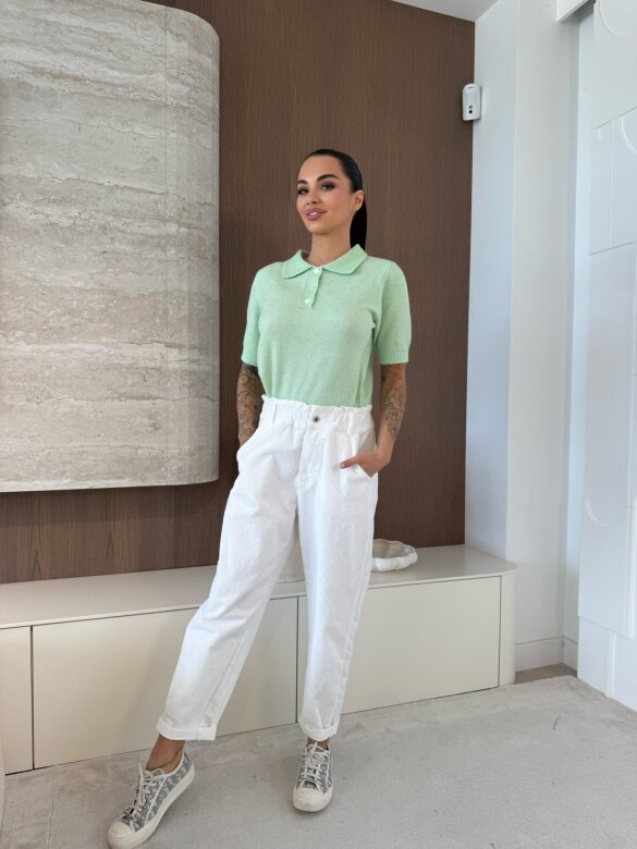 Sweter Tullip z kołnierzem miętowy