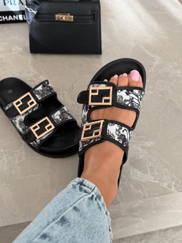 Klapki Royal Slide czarno-białe