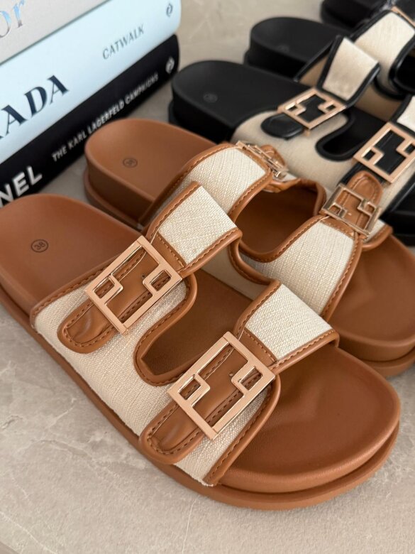 Klapki Royal Slide karmelowo-beżowe