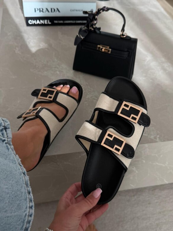 Klapki Royal Slide czarno-beżowe