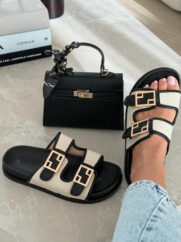 Klapki Royal Slide czarno-beżowe