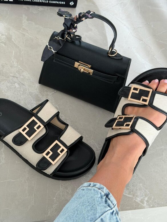 Klapki Royal Slide czarno-beżowe