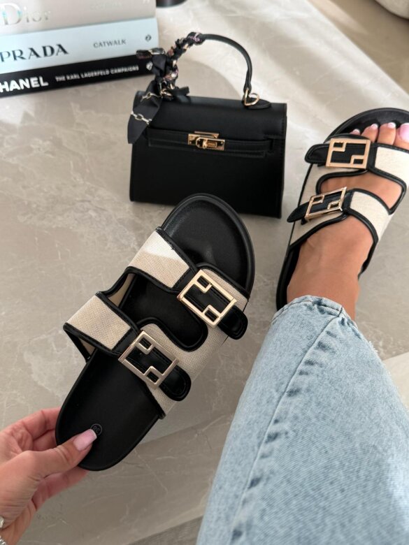 Klapki Royal Slide czarno-beżowe