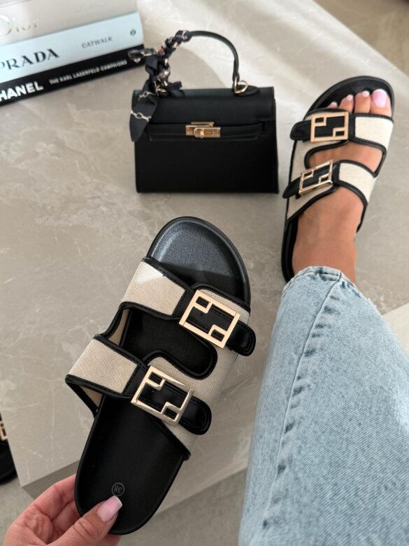 Klapki Royal Slide czarno-beżowe