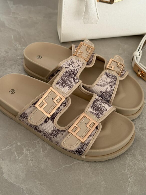 Klapki Royal Slide print jasnobeżowe