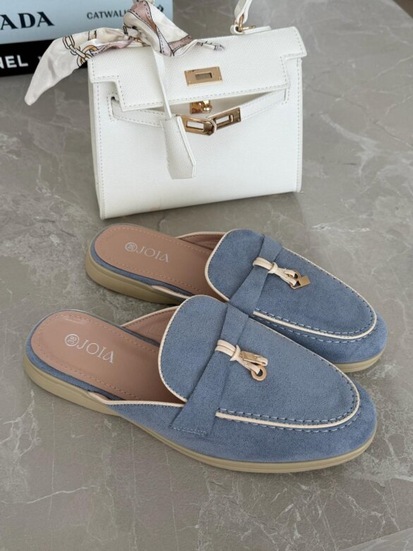 Klapki Vouge zamszowe błękitne