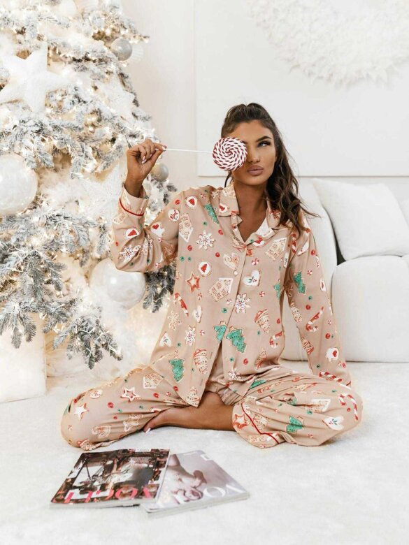 Piżama 2w1 Christmas Gingerbread beżowa