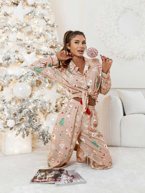Piżama 2w1 Christmas Gingerbread beżowa
