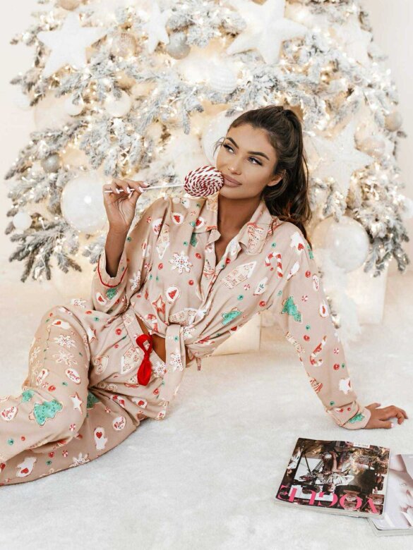 Piżama 2w1 Christmas Gingerbread beżowa