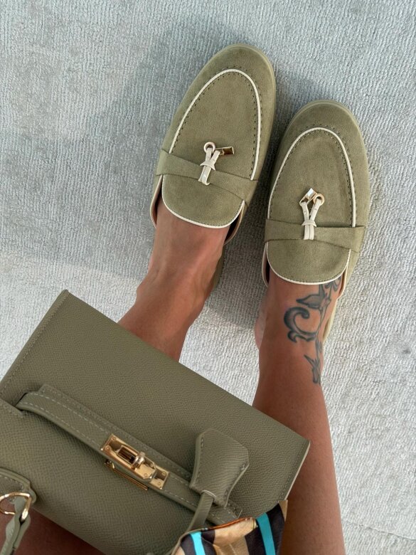 Klapki Vouge zamszowe matcha