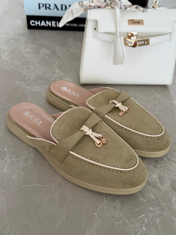 Klapki Vouge zamszowe matcha