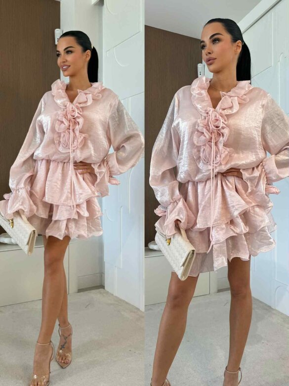 Sukienka Diamanti ze spodenkami pudrowa