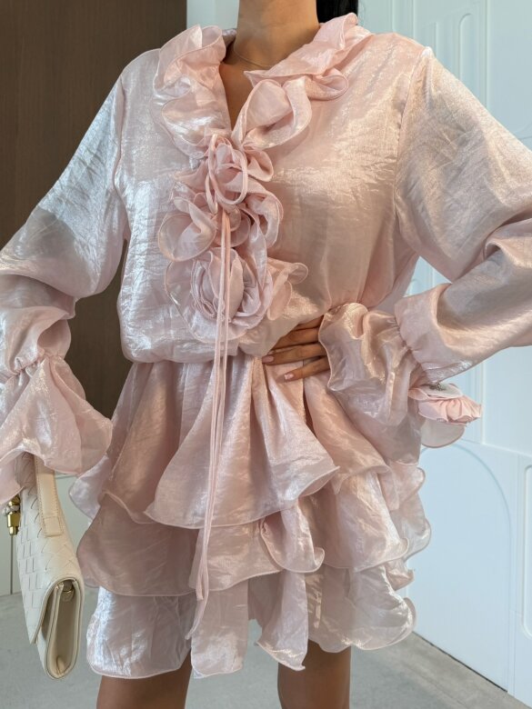 Sukienka Diamanti ze spodenkami pudrowa