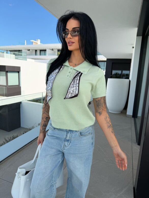 T-shirt Faletto z apaszką pistacjowy