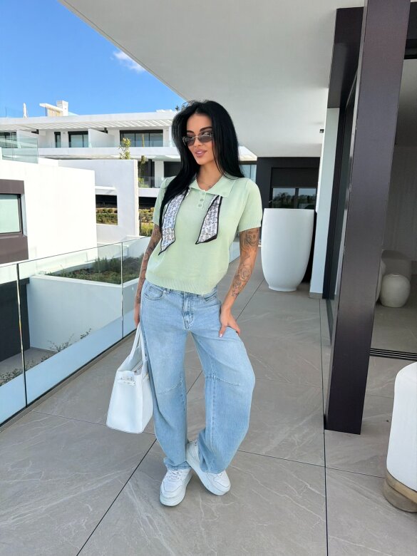 T-shirt Faletto z apaszką pistacjowy