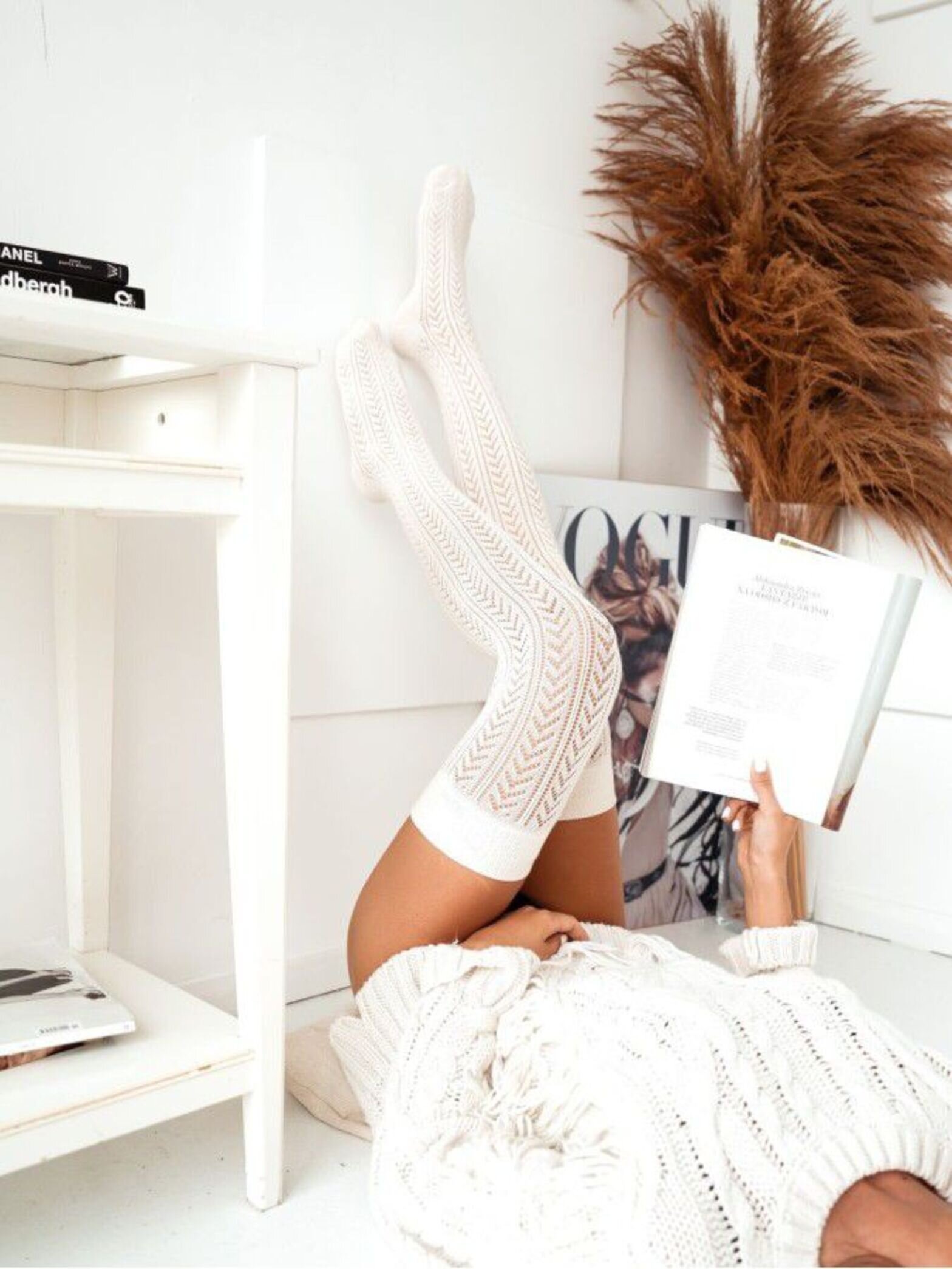 Zakolanówki Frosted ażurowe ecru