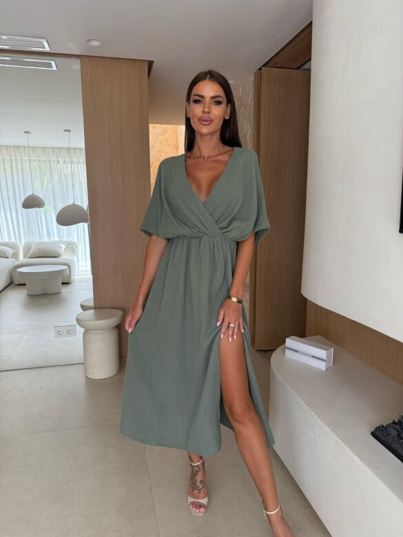 Sukienka Vanessa maxi muślinowa khaki 