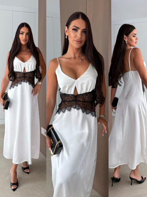Dress Sunset Club satine ecru-black