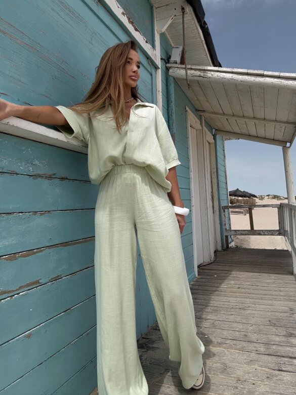 Komplet 2w1 Caldere 100% len pistacjowy 