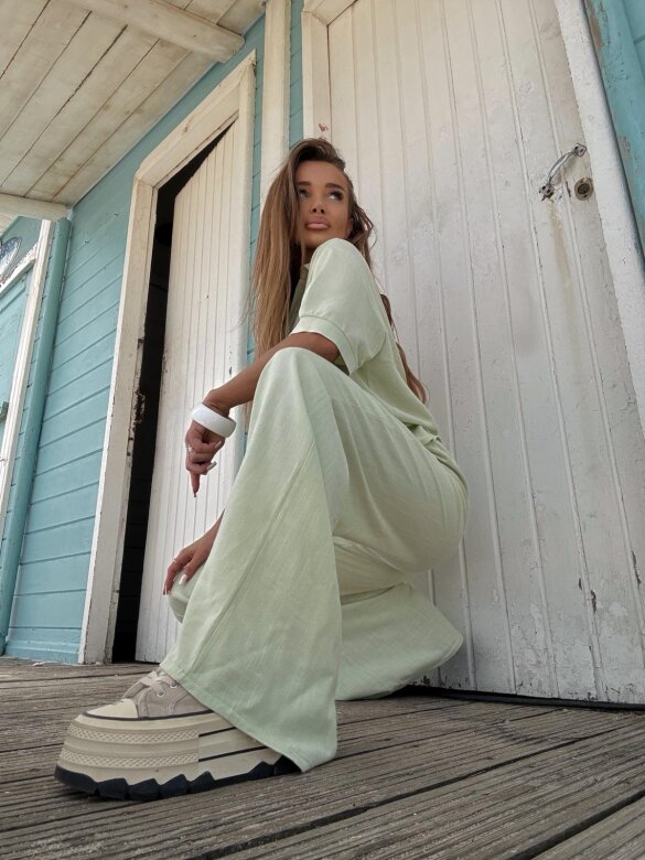 Komplet 2w1 Caldere 100% len pistacjowy 