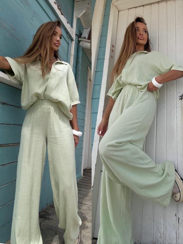 Komplet 2w1 Caldere 100% len pistacjowy 