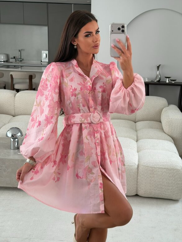 Sukienka Larosa z paskiem pudrowa