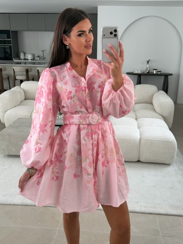 Sukienka Larosa z paskiem pudrowa