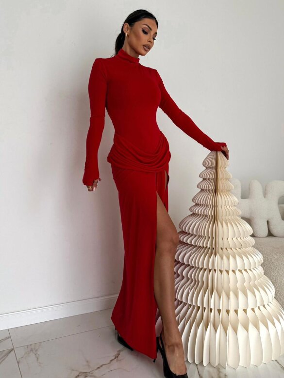 Dress Fiolina with draping red