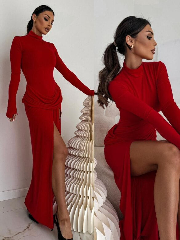Dress Fiolina with draping red